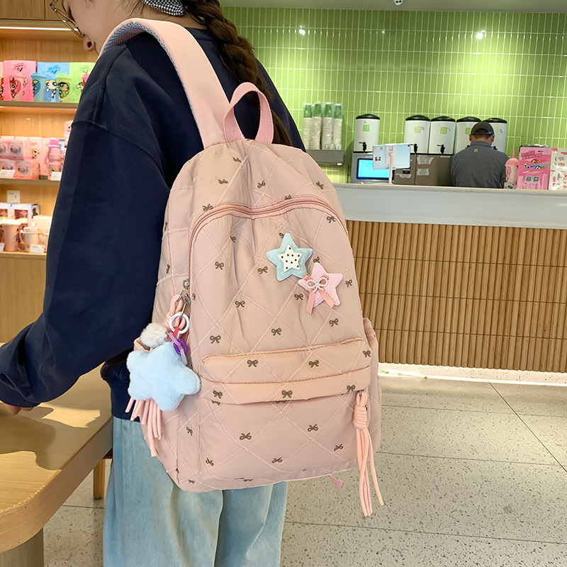 School Backpack Teen - Plecak Y2K z uroczym nadrukiem kokardki,
