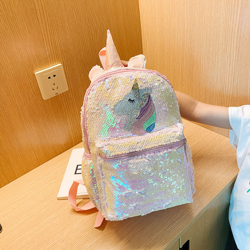 School Backpack Teen - Różowy plecak z cekinami w kształcie